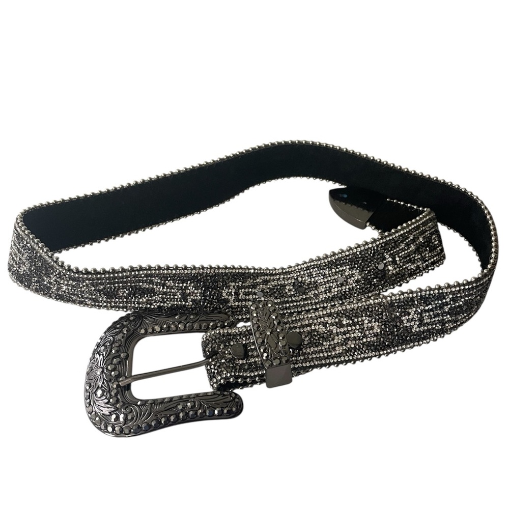 Embellished Black Crystal Western Belt with Decorative Buckle